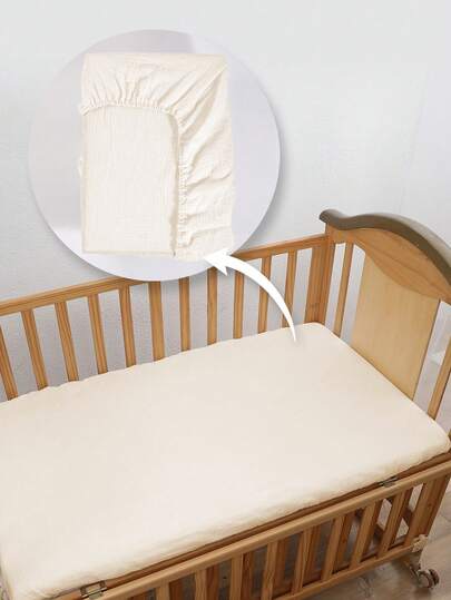 1件装Oeko-Tex认证纯色沙沙作响婴儿床床笠，柔软透气，舒适贴合，适用于摇篮、婴儿床或矩形床垫。