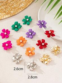 1 Pair Asymmetrical Geometric Floral Faux Pearl Inlaid Vintage Exaggerated Earrings For Women - Silver - View 2