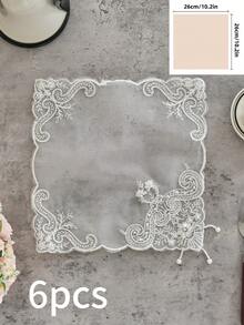 1/2/4/6pcs White Lace Square Coasters, French Vintage High-End Beaded Sequin Handmade Embroidered Placemats, Suitable For Coffee Table, Daily Use, Festivals, Weddings, Parties, Home Decor, Dorm Decor, Photography Background - White - View 11