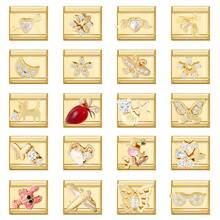 1pc Micro-Inlaid DIY Italian Modular Bracelet, Decorated With Heart, Flower, Moon, Butterfly Elements, Suitable As Party Gift For Friends/Couples, Applicable For Christmas, New Year, Halloween, Valentine's Day, Charming Design, Stainless Steel Jewelry - M292229 - View 6
