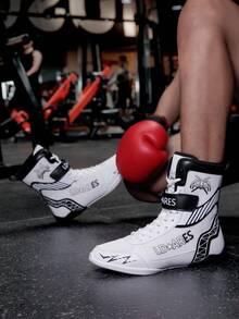 TACHUAN 1双男士高帮专业拳击鞋、摔跤训练靴、泰拳鞋、健身武术运动鞋 - 白色 - 查看 3