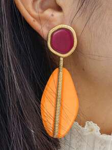 ZAA 几何树脂耳环 波西米亚风 女士风格 个性气质 不对称亚克力耳坠耳针，产品背面有轻微杂色，不影响使用。 - 橘色 - 查看 1
