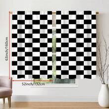 2pcs Minimalist Pink And White, Black And White Two-Tone Color Blocking Plaid Blackout Curtains-Rod Pocket Design For Privacy And Easy Installation For Bedroom,Living Room,Bathroom And Other Daily Decoration,Machine Washable Polyester - Multicolor - View 18