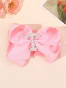 1 pièce Bandeau à nœud large de couleur unie élégante de la lettre A à Z, convient aux filles et aux bébés, serre-tête nœud perle doux, accessoire cheveux en satin, décoration de cheveux à la mode - Rose bonbon - Voir 30