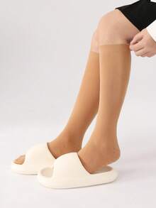 1/4/5 paia di calze a mezza gamba/polpaccio di colore unito per donna, con motivo a onde antiscivolo, in nero/marrone/bordeaux/beige, calze eleganti, stile Y2K, calze calde e confortevoli