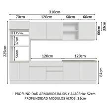 Complete Kitchen Cabinet 310cm Glamy Madesa 02 White Color - 白色 - 查看 3