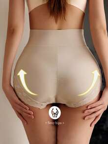 Women's High Waist Lace Sexy Slimming Tummy Control Shapewear Pants, Seamless Thin Waist Shaping Leggings - Apricot - View 2