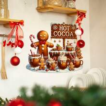 Autocolant de perete festiv de Crăciun cu turtă dulce - Autoadeziv, decorațiune de sărbători ușor de aplicat pentru dormitoare, băi și toalete, design vesel cu turtă dulce și pălărie de Moș Crăciun și baton de bomboane, perfect pentru decorul casei de sărbători, artă murală festivă | Decor festiv vesel | Artă murală decorativă, decorațiuni de Crăciun cu turtă dulce