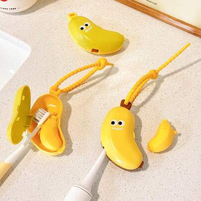 1pc Cute Banana Toothbrush Protective Cap, Portable Dust-Proof Cover, Toothbrush & Toothpaste Storage Box, Compact & Convenient