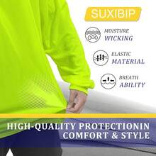 Hi Vis Safety Hoodie, High Visibility Shirts For Men, Long Sleeve, Construction Work Shirts With Sun Protective Hood - 安全黃 - 查看 5