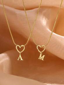 STYLEVER 1Pc New Luxury  A-Z 26 Letter Pendant Necklace, Electro -Plated 18K Gold Men Women Initial Name Letter Charm Necklace