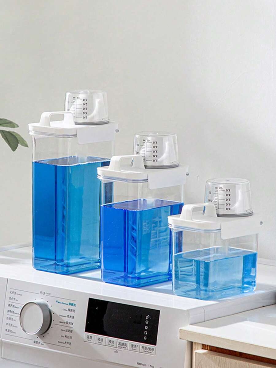 1pc Laundry Detergent Dispenser, Anti-Backflow Liquid Detergent Container, Plastic Liquid Detergent Dispenser, For Laundry Room Organization - Clear - View 1