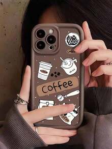 1pc Brown Coffee Diary Pattern Full Coverage TPU Shock-Resistant Phone Case, Compatible With Apple 16, 15, 14, 13, 12, 11 Pro Max, And Series Waterproof Anti-Fall Scratch ResistantSuitable For IPhone 17 Air - 咖啡棕 - 查看 4