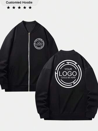 Customized Women's Stand Collar Zip-Up Jacket - Custom Logo/Work Uniform/School Uniform/Campus Service Logo Customization/Advertising Printing/Text/Photo/Group Photo/Name/Anniversary/Halloween, Christmas, New Year, Valentine's Day Gift/School Uniform/Boyfriend/Girlfriend/Parent-Child/Comfortable Outerwear Hoodie/Work Uniform Customization/Customize The Pattern You Want