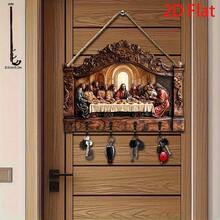 1 pieza, Escena de la Última Cena impresa en 2D, Perchero de madera multicolor minimalista con 4 ganchos de metal, Decoración de pared, Decoración de entrada, Decoración de habitación, Decoración de villa, Decoración del hogar multiusos para 11 fiestas - A - Ver 8