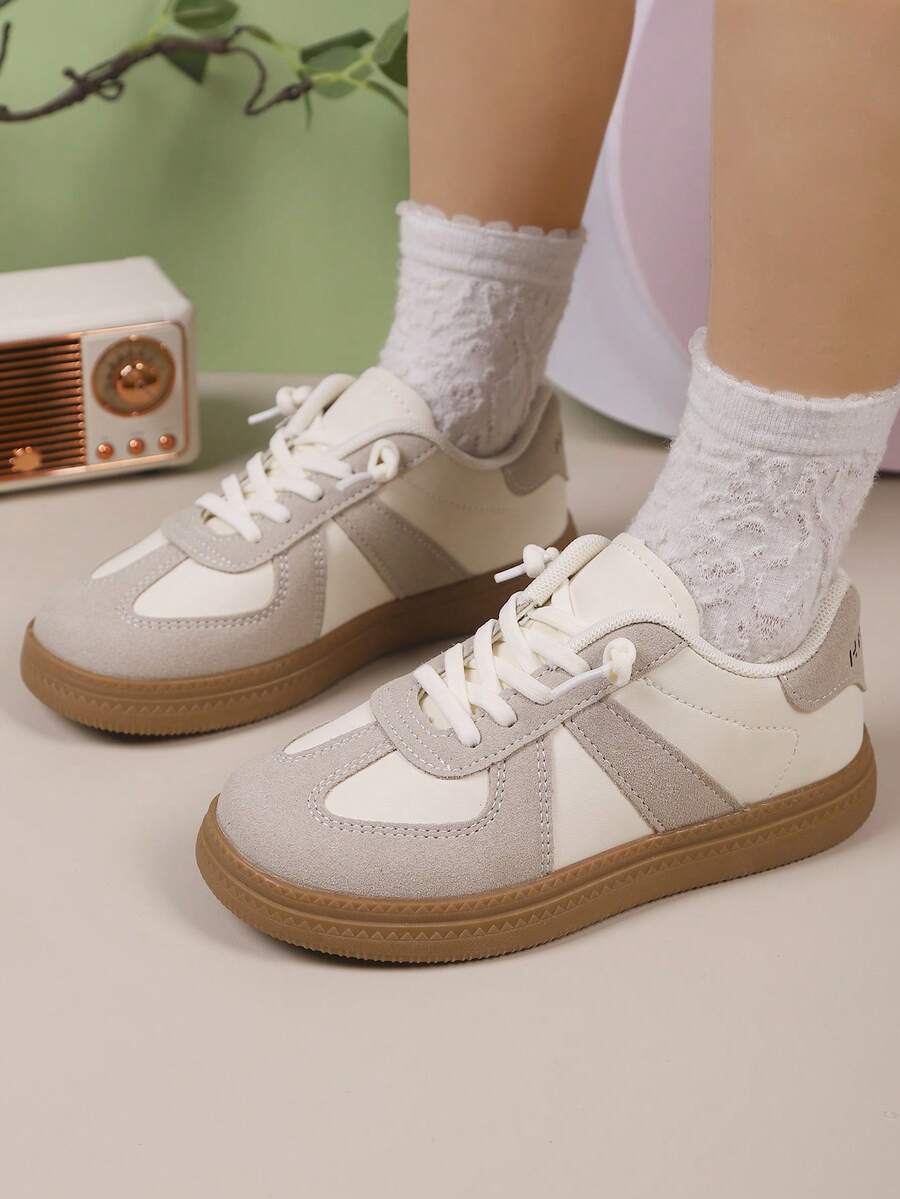 1 双儿童软底防滑圆头低帮休闲时尚运动鞋，适合男孩和女孩，四季皆宜 - 米色 - 查看 1