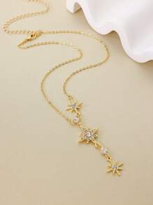 1pc Fashionable Octagram Pendant Necklace For Women, Micro-Inlaid Full Diamond, Luxury Choker Necklace Accessory