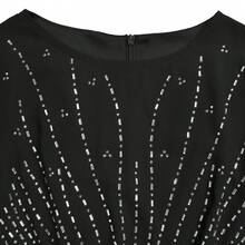Elegant Women Sparkly Rhinestone Extra-Long Sleeve Dress Party - Black - View 7