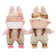 4 Stücke Set = 1 süße Sandalen + 1 Hut + 1 Sonnenbrille + 1 Hose, Arbeitskleidung mit Accessoires, für LABUBU Puppenkleidung Kollektion (ohne Puppe, nur Kleidung und Accessoires)