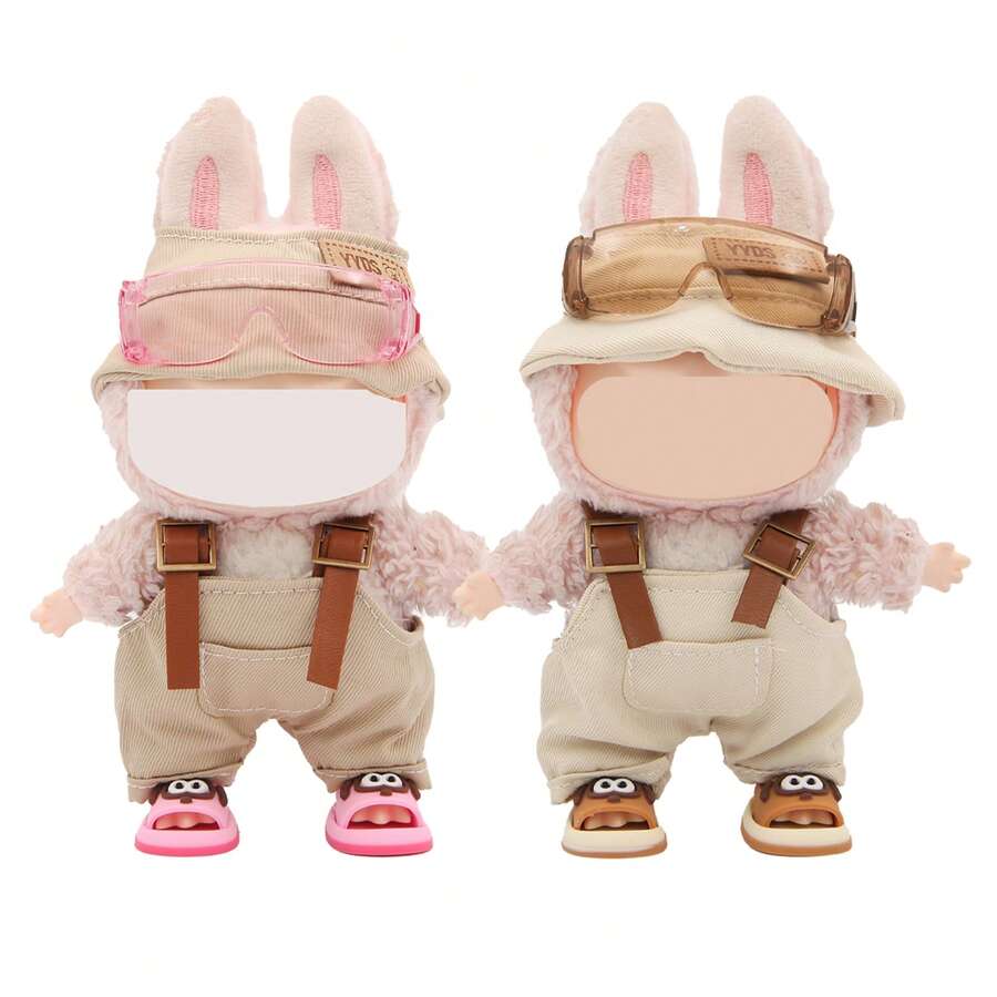 4 Stücke Set = 1 süße Sandalen + 1 Hut + 1 Sonnenbrille + 1 Hose, Arbeitskleidung mit Accessoires, für LABUBU Puppenkleidung Kollektion (ohne Puppe, nur Kleidung und Accessoires)