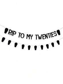 1 Set Halloween Glitter Coffin RIP To My 20s Banner, Suitable For Halloween Party, Birthday Party Decoration - Black - View 2