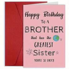 1 Stück personalisierte Geburtstagskarte mit Umschlag, von Schwester für Bruder vorbereitet, interessante Umschlag-Grußbotschaft, individuelle Nachricht, ideales Geschenk zum Geburtstag des Bruders