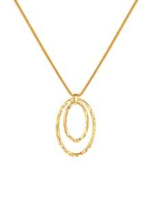 1 件双层椭圆形金吊坠长项链，复古夸张时尚珠宝项链，男女通用日常佩戴 - 金黃色 - 查看 3