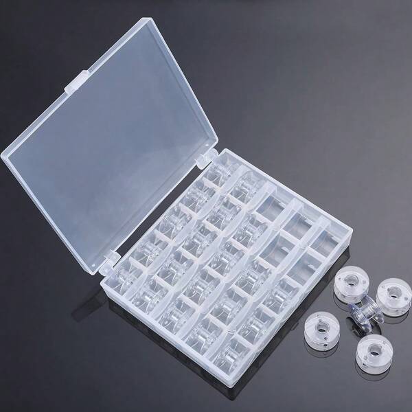 Caja de almacenamiento de 25 rejillas para carretes de hilo de coser, caja de almacenamiento de carretes a prueba de polvo y portátil, juego de accesorios de costura