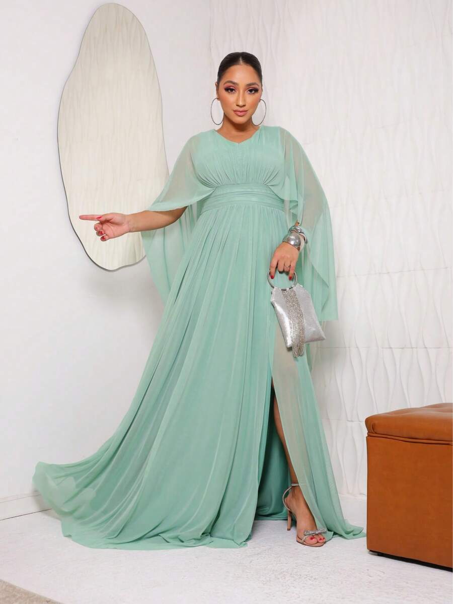 Sophisticated Elegant Cape Gown Bridesmaid Wedding Guest - 薄荷綠 - 查看 1