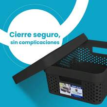 Caja organizadora Paris tapa plástico almacenamiento 11L caja multiusos hogar cocina baño oficina ropa juguetes práctica resistente transparente organizador versátil - Negro - Ver 3