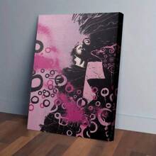 1 件帆布艺术印刷品 - 带圆圈的抽象粉色和黑色轮廓，适合客厅或办公室的现代墙壁装饰，优雅的家居墙壁装饰，抽象墙壁艺术，无框架。 - 彩色 - 查看 4