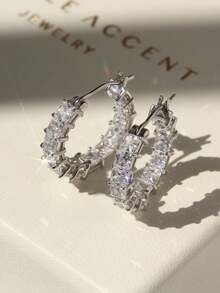 Winglove 1 Pair Exquisite 925 Sterling Silver Cubic Zirconia Earrings, Luxury Jewelry Gift For Women - Square Earrings - View 2