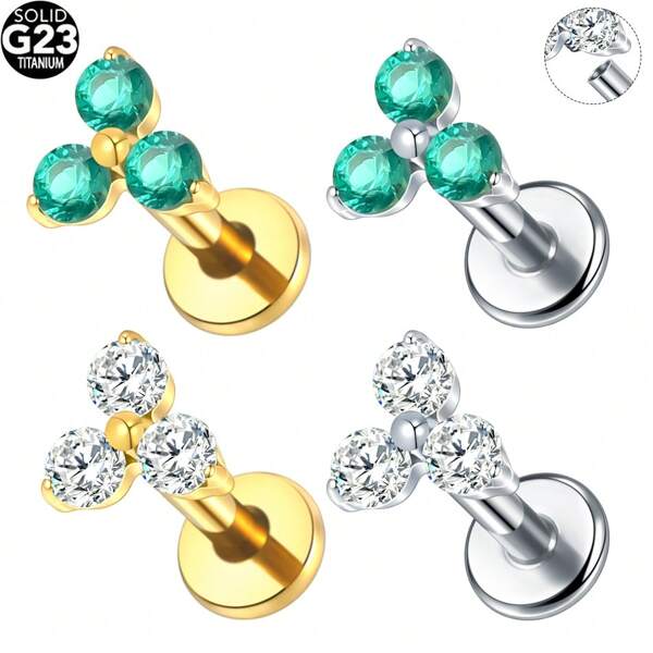 SWANJO 1pc Titanium White Green Zirconia Tragus Helix Piercing Internally Threaded Stud Earrings Women Ear Cartilage Jewelry