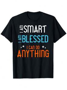 Children's Inspirational "I'm Smart,Can Do Anything"T-Shirt - Soft Cotton,Breathable Short Sleeved Top,Suitable For Boys And Girls,Short Sleeved - Black - View 1