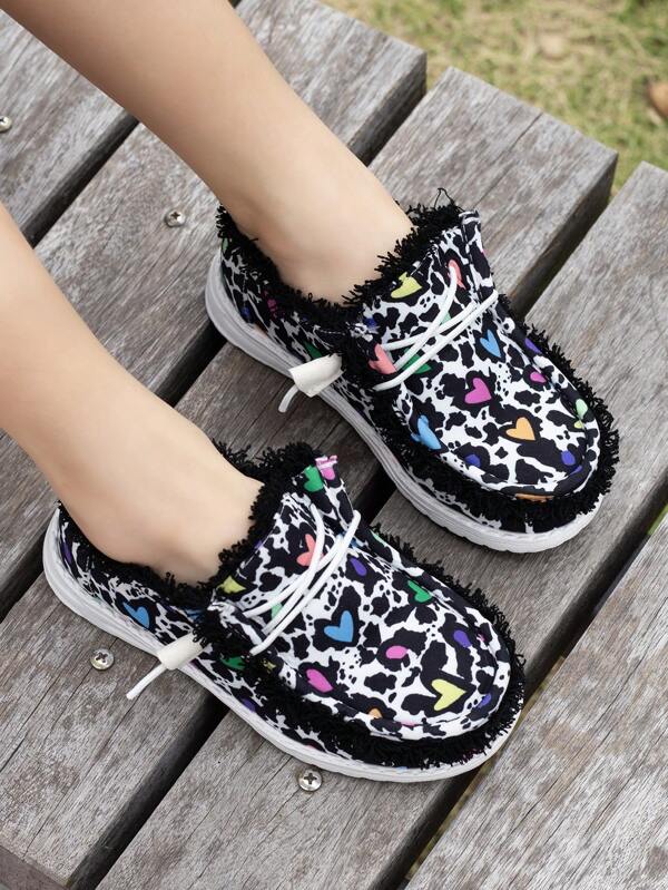 1 par de mocasines ligeros y casuales para deportes al aire libre con estampado de leopardo y corazón, para niños y niñas, para todas las estaciones