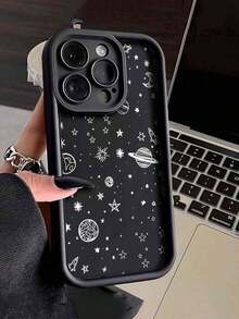 1pc Thickened Shockproof Fashion Alien & Starry Print Phone Case, Compatible With Apple Suitable For IPhone 17 Air - Black - View 1