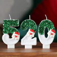 1 pieza/10 piezas Velas decorativas de Papá Noel verde con números del 0 al 9 para decorar pasteles, para fiestas de Navidad y cumpleaños, suministros de decoración de pasteles DIY, decoraciones navideñas, pijamas navideños, regalos de Navidad, decoración navideña
