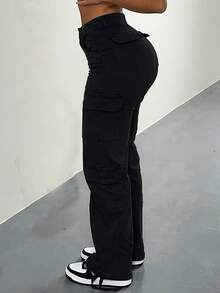 NVFelix New Arrival Stylish Women's High-Waisted Multi-Pocket Cargo Pants For Fall Clothes - Back To School Clothes - màu đen - Xem 2