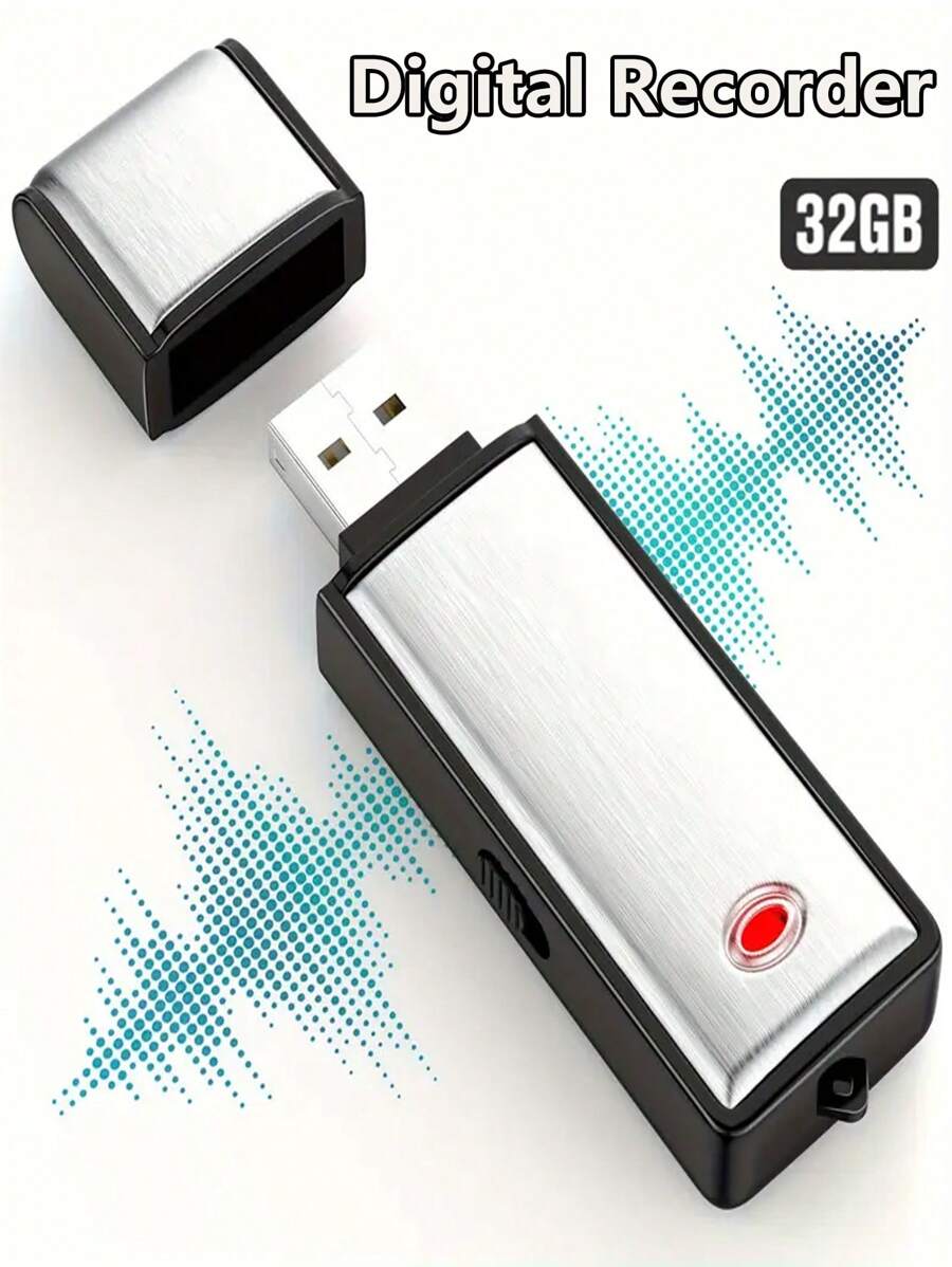数码录音笔，32GB 录音笔，防噪音 USB 录音设备，可充电录音笔，适用于讲座、采访、会议和课程