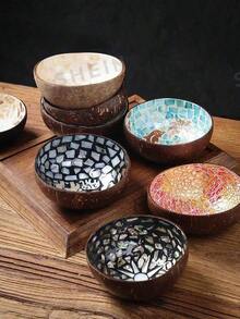 1pc Coconut Shell Candy Bowl Holder, Decorative Salad Bowl - Natural Coconut Shell Bowl Storage Bowl - Candy Container Nut Rack, School Supplies, Back To School - Brown - View 12