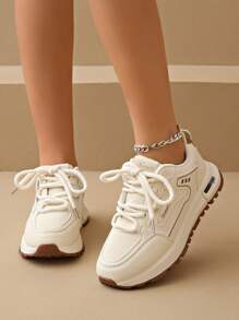 Women's Round Toe Fashion Lace-Up Thick Sole Student Casual Comfortable Chunky Sneakers