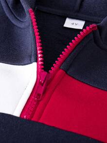 2pcs/Set Young Boy Patchwork Hoodie Sweatshirt And Pants, Warm - Royal Blue - View 6