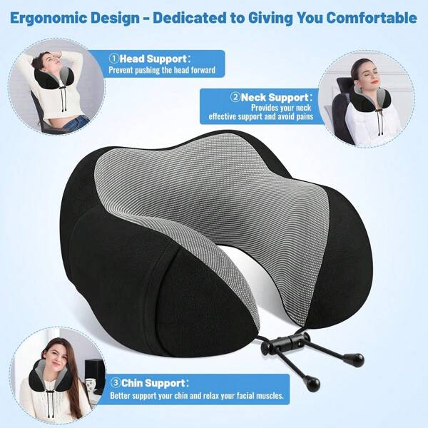 CloudBliss Travel Pillow Premium Memory Foam, Comfortable & Supportive Neck Pillow, Sleeping Neck Pillows For Travel, Airplane Pillow For Sleeping Airplane, Car, Office And Home(Black)