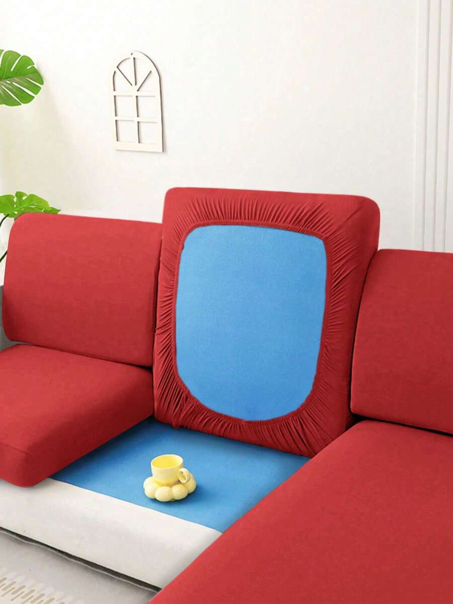 1pc Minimalist Modern Solid Color Milk Silk Elastic Sofa Seat Cushion Cover, Suitable For All Seasons