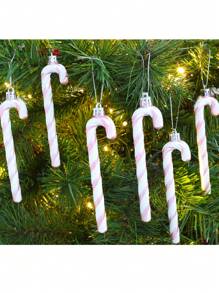 12/6 Pcs Candy Canes Plastic Christmas Candy Cane Ornaments Glitter Cane Plastic Xmas Tree Hanging Ornaments Decorations Hanging For Holiday Party Decoration (Pink)