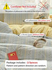 2/3pcs Floral & Plant Print Ruched Soft Bedding Set, Light Blue & Light Yellow, Sweet & Cute Student Style, Suitable For Twin, Full, Queen Size Beds, Spring/Summer - Multicolor - View 7