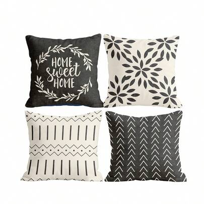 1件/4件装枕套，靠垫套，床上用品，枕套，单面印花枕套，现代沙发抱枕套，灰色枕套，面料柔软舒适，透气抗起球，枕套可拆卸，通过OEKO-TEX认证