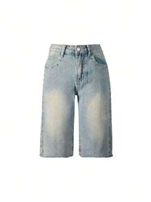 Short en jean bermuda style rue décoré de rivets pour femmes, short en jean décontracté pour le printemps et l'été