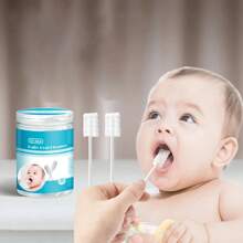 30个独立包装一次性纱布材质波浪刷头，用于清洁婴儿口腔和舌头涂层