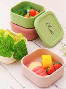 1pc Personalized Customization Name Silicone Children Lunch Box Single Compartment Dinner Plate Portable Kids Food Storage Box Custom Kids Tableware, Back To School, Bento Lunch Box - Multicolor - View 3